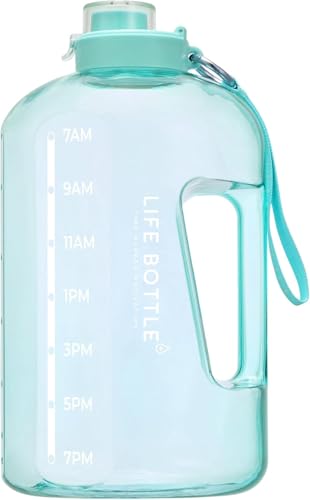 Image of 2.5 Liter Motivational Sports Gym Bottle Daily Water Intake With Time Markings Bpa-Free. Leak Proof For Adults For Gym, Travel And Office (Green+Purple) - Plastic