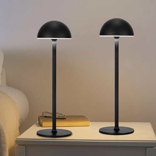 S SUNSBELL2pack Cordless Table Lamp, 3 Tinted Light Mushroom Lamp, 1%-100% Dimmable Desk Lamp, 4000mAh Battery Operated Table Lamp, Mordern Rechargeable Night Light in Aluminum for Indoor Outdoor
