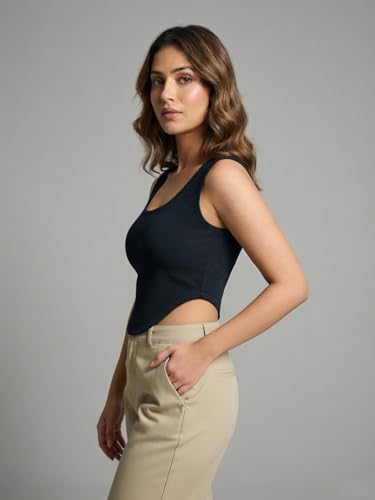 Image of Leriya Fashion Women Solid Polycotton Ribbed Sleeveless Tank Top | Scoop Neck Slim Fit Stretchable Casual Top for Women | Summer Basic T-Shirt Blouse for Girls, Office, Gym