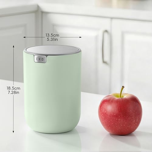 Image of EKO Fandy 0.58 Gal /2.2L Mini Trash Can with Lid, Swing-Top Desktop Trash Can for Bathroom, Countertop, Vanity, Desk or Office, Small Garbage Bin (Sage)