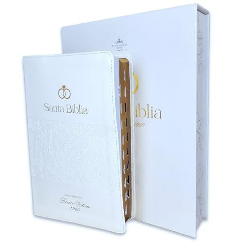Biblia para Boda Letra Grande 12 puntos RV1960 blanca con indice - Recuerdo de Boda con Caja de Regalo