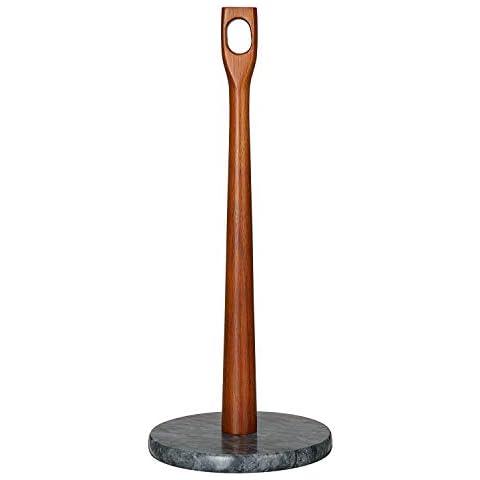 ShoppeWatch Marble Paper Towel Holder Countertop | Black Grey Stone Weighted Base Acacia Wooden Rod | Standing Towel Roll Dispenser for Kitchen | Heavy Rustic Farmhouse Papertowel Stand PTH08 Cover