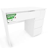 CDF Scrivania Ufficio con Cassetti per Bambina Cameretta Tabella di Studio per Computer PC Domestico con Superficie di Lavoro - Scrittoio Compatto Estraibile Studio Mobiletto Ufficio - Bianco Opaco