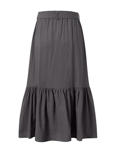 Image of Maxi Skorts Skirt for Girls Button Front High Waisted Long Skirt with Belt Ruffled Skirts with Pocket 3-12Years