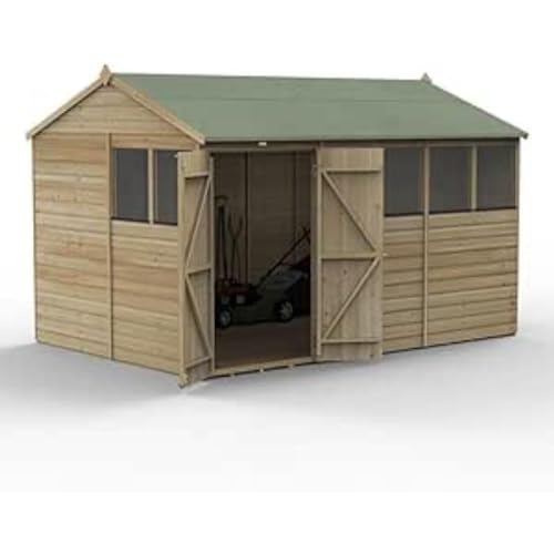 Forest Garden Beckwood 12x8 Reverse Apex Shed - 6 Windows - Double Door