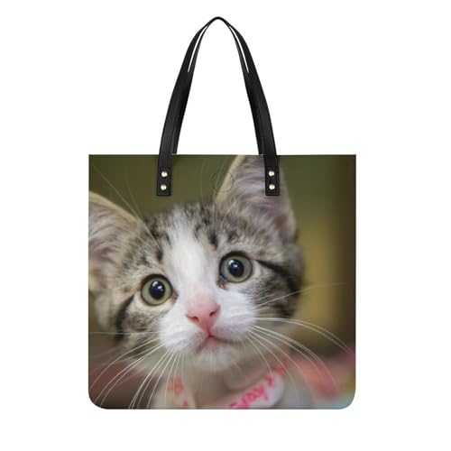 Sac à main chaton aux yeux verts pour femmes grand tote bag de voyage 39x39cm