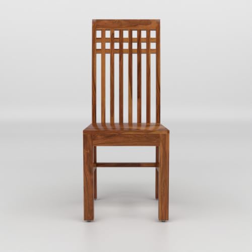 Image of Solid Sheesham Wood Dining Chair Set of 4 | Premium Wooden Dining Chairs | Elegant Vertical Slatted High Backrest | Heavy Duty Dining Table Chairs for Home, Kitchen & Dining Room