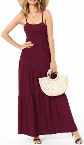 Image of Women's Summer Flowy Tiered Maxi Dress Elegant Spaghetti Strap with Ruffled Skirt Beach Vacations Parties