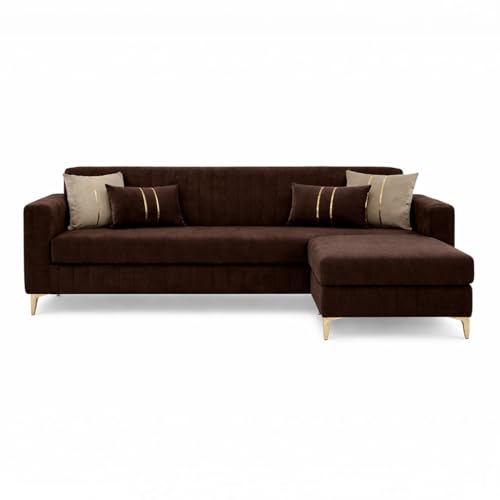 Image of CASASTYLE Noviq 4 Seater L Shape Sofa Set with Movable Ottoman | Flexible Left or Right Layout | Cozy Velvet Fabric | Soft Touch Seating | Modern Designer Sofa for Living Room (Dark Brown)