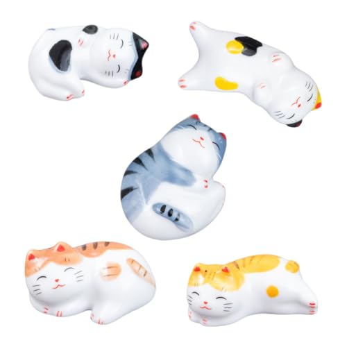DECOMELODY 5個 和風セラミック箸置き 招?猫デザイン 点 カトラリーホルダー