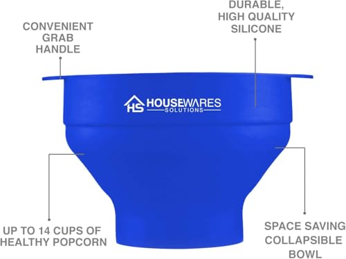 Image of Collapsible Silicone Microwave Hot Air Popcorn Popper Bowl With Lid and Handles - Blue
