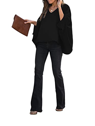 Vrtige Women's Casual V Neck Batwing Long Sleeve Blouse Shirt Tunic Top4