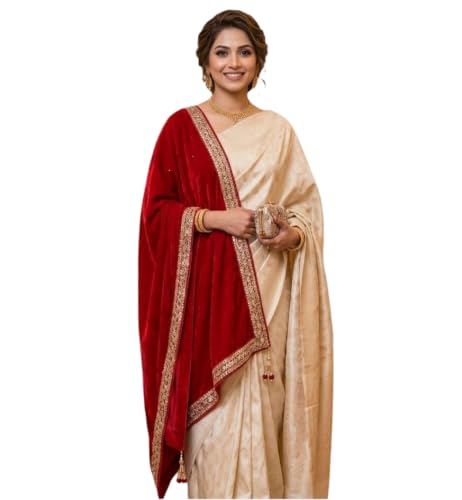 Image of Navti Creations Women's Stole Dupatta In Velvet With Cross Design Border (length -2.25m, Width-75cm)