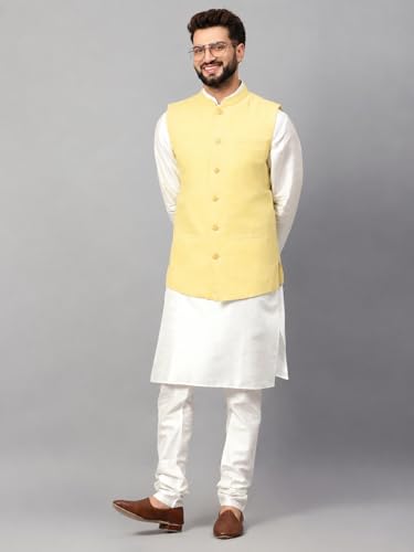 Image of LATEST CHIKAN Men's Traditional Cotton Solid Nehru Jacket /Waistcoat