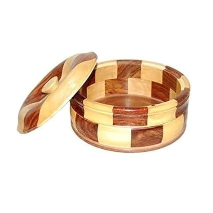 Boscaiola24 Mango Wood Chapati Box Casserole Roti Boxes For Kitchen Roti Dabba Hot Case Roti Server | Casserole for Kitchen | Hotpot for Chapati/Tableware Serveware (9