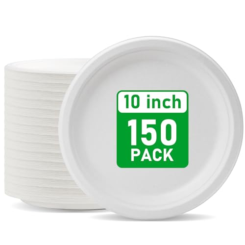 RACETOP Compostable Paper Plates 10 Inch [150 Pack]