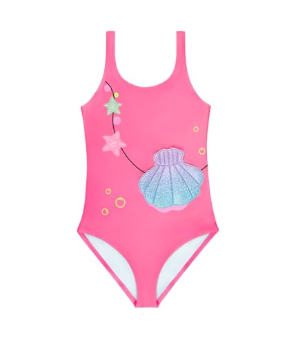 Traje de Baño para Niñas Bañador de Una Pieza con Volantes Traje de Baño Unicornio Ropa de Playa para Niñas de 2 a 14 Años (6-8 Years, LA636-Pink)