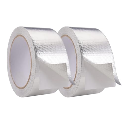 Dhisperares 2 Pièces Cinta de Aluminio, 20m X 50mm Cinta Aluminio Adhesiva Impermeable y Resistente al Calor, Adhesiva para Barreras de Vapor, Sistemas de Ventilación y Aire Acondicionado