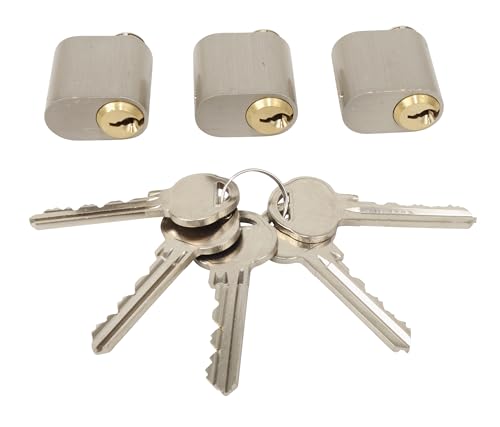 HOME It® Cylindre Ovale de Sécurité 7 Goupilles - 3 Clés Incluses - Lot de 3 - Corps Nickelé 32x20x35 mm