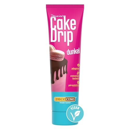 DECOCINO Cake Drip Dunkel (90g) – schokoladiger Geschmack – vegan & gebrauchsfertig – Backdeko für Torten, Kuchen, Muffins, Cupcakes, Cake Melts, Cake Melts