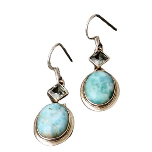 Boucles d'oreilles larimar naturel et topaze bleue en argent 925 LK_RDG_00210