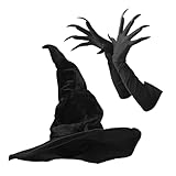 [Moonlove] ハロウィン 魔女帽子 長い爪付き手袋 2点セット 魔女コスプレ衣装 パーティーハット とんがり帽子 爪付き手袋 ロンググローブ 魔法使い 巫女 悪魔 幽霊 仮装 変装 いたずら 小道具 イベント パーティー 文化祭 お祭り 学園祭