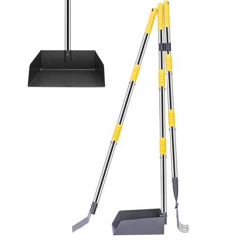 Niubya Pooper Scooper for Dogs, Metal Poop Scooper Tray Spade and Rake Set, Poop Scoop with Adjustable Long Handle, Dog Pooper Scooper for Pet Waste Removal