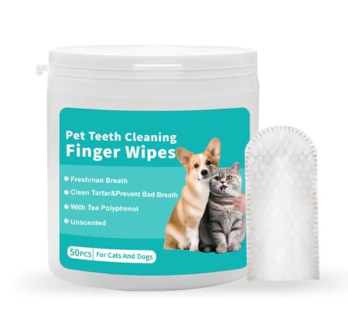 Image of Pet Teeth Cleaning Finger Wipes for Dogs & Cats | 50 Count | Fresh Breath, Plaque & Tartar Removal (Cleaning Finger Wipes, Pets Hygiene)