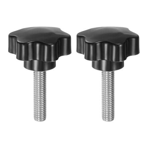 HARFINGTON 2pcs Star Knobs M10 x 42mm 304 Stainless Steel Threaded Stud 46mm Plastic 6-Star Head Hand Tightening Thumb Screw Clamping Jig Knob Handle, Black by HARFINGTON - Used condition - US$8.73