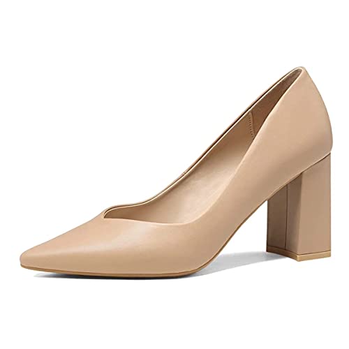 FOWT Women Classic Pointed Toe Pumps Slip on Chunky Block High Heels Office Ladies Formal Wear Event Shoes Size 4-15 US