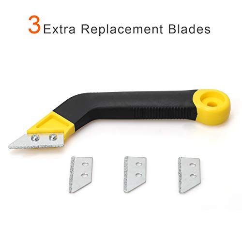 Coitak Tile Grout Saw Angled Grout Saw with 3 Pieces Extra Blades Replacement, Grout Removal Tool for Tile Cleaning