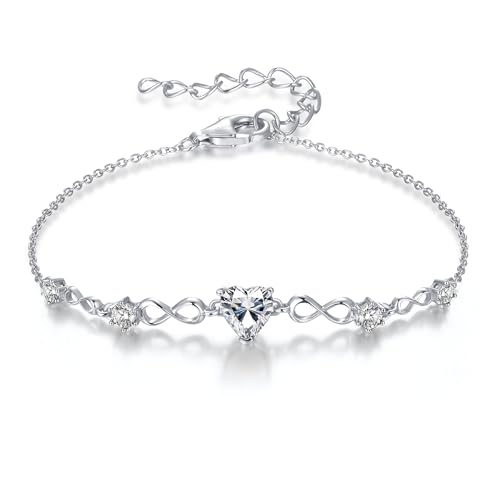 G&GEMSJEW Infinity Heart Birthstone Bracelets for Women, 925 Sterling Silver Women Charm Link Bracelet Adjustable, Birthday Anniversary Christmas Jewelry Gifts for Women Wife Mom Girlfriend Her