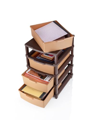 Image of HUMOR Plastic Modular Drawer Organizer Plastic Drawer Storage Chest Of Drawers Rack Drawer Organizer Storage Box, Large Stomo Racks For Multipurpose Anti-slip Shoes Organizers | Brown | 6 Layer (5-XL)