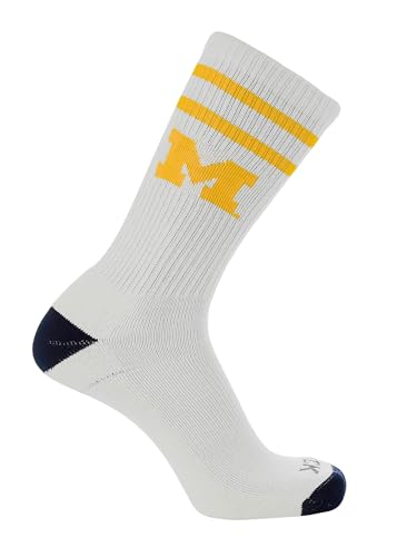 TCK Michigan Wolverines Socks Vintage Soft Cotton Sock with Stripes NCAA Licensed | Maize & Blue University of Michigan | College Fan Gameday Apparel for Men & Women | Mens & Womens (Large)