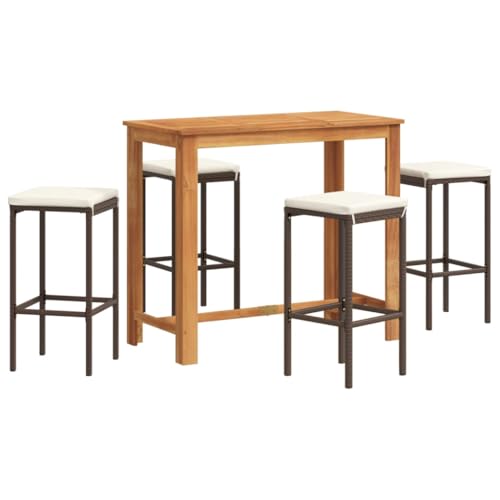 vidaXL Ensemble de Bar de Jardin 5 pcs Marron Bois Massif Acacia rotin, Table et chaises de Bar d'extérieur, Ensemble de Meubles de Patio, Ensemble de Bar de...