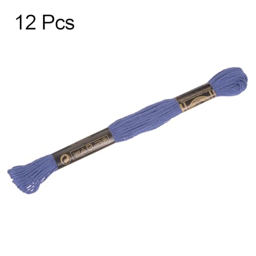 Image of HARFINGTON 12 Skeins Embroidery Floss 8.75yds(8m) Egyptian Long-Staple Cotton Cross Stitch Thread for Sewing DIY Bracelet Yarn String and Crafts, Middle Blue Purple(6032)