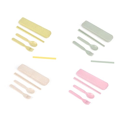 OUNONA 麦わら製 スプーン・フォーク・箸セット 子ども用 軽量持ち運びやすい 旅行やキャンプに 小麦の風味がな食器 ケーキやデザート楽しむ 1セット