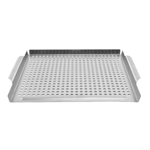 Bistecchiera in acciaio inox con sistema di drenaggio integrato e perforata per una distribuzione costante del calore, compatibile con più tipi di barbecue da esterno