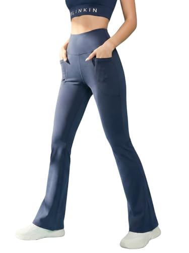 Image of BLINKIN Flared Gym Pants for Women's Workout - The Ultimate Yoga Pants | Workout Lowers | Gym Track Pants for Women with Side Pockets (4830)