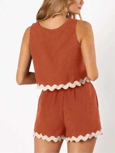 Image of Tankaneo Womens 2 Piece Vacation Outfits Lounge Sets Casual Cropped Tank Tops Shorts Matching Set