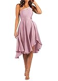 MASCOMODA Sexy Spaghetti Strap Summer Dresses for Women 2023 Trendy Satin Sleeveless High Low Swing Midi Cocktail Dresses (Pink, Small)
