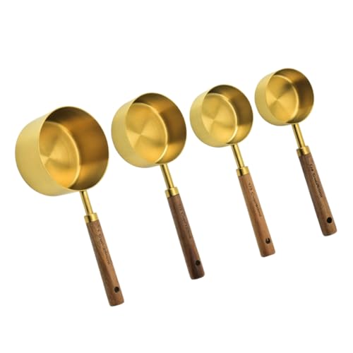 ETHZZLE 4個 ステンレス製計量スプーン点 木柄付き コーヒー豆 粉 茶葉 調味料対応 コンパクト収納可能で精密測定に