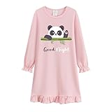 Little Hand Girls Pink Nightgowns Cute Panda Pajamas Dress Toddler Nightgown Sleepwear Long Sleeves Night Gowns for Kids 3-4 Years