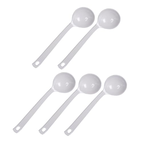 GRIRIW 5pcs Hot Pot Seasoning Spoon Spoons Noodles Soup Spoon Food Serving Strainer Soup Serving Spoon Ramen Soup Skimmer Spoon Noodle Spoon Basting Spoon Asian Ramen White Melamine