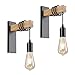 KEEILYER Wandleuchte Vintage, Innen Retro Industrial Wandlampe mit Holz und Schwarz Metall, für Wohnzimmer Schlafzimmer Treppenhaus Flur (2 Stück)