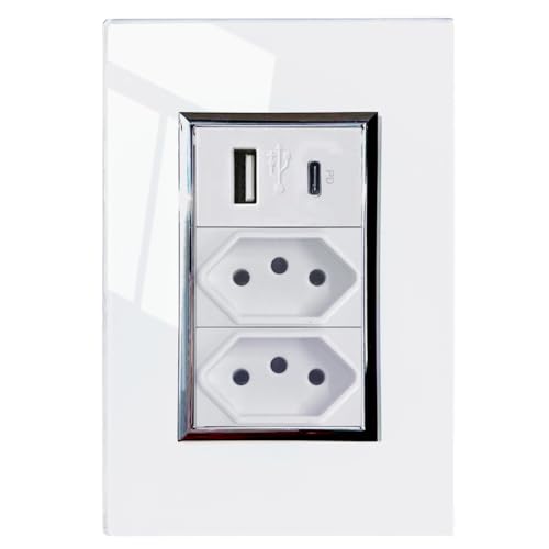 Tomada De Parede Duo com 1 Entrada USB-C e 1 USB JWCOM SMART Kristal