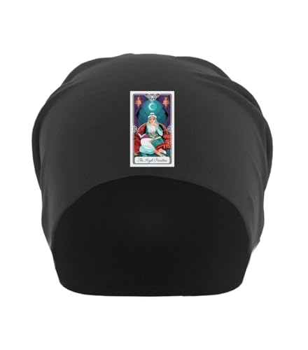 Bonnet Tarot La Grande Prêtresse en coton fin noir unisexe taille unique