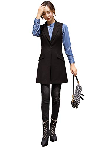 V VOCNI Women One Button V-Neck Suit Vest Long Business Waistcoat,Black,3XL