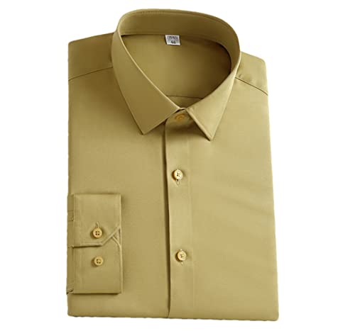 Chemise de soirée décontractée dorée en soie stretch Pohullan taille L