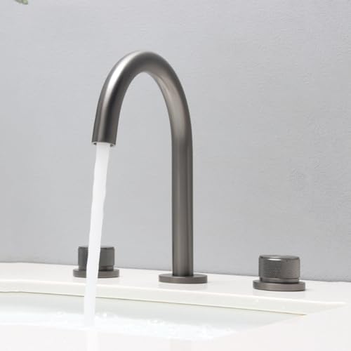 Robinet de salle de bain 3 trous MOCHAMIK gris en laiton col de cygne avec mitigeur eau chaude froide